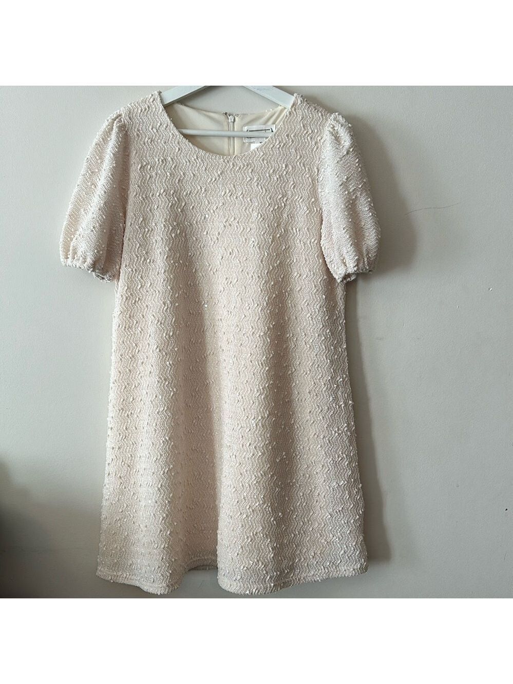 Love Riche Textured Fabric Sheath Cream Mini Dress